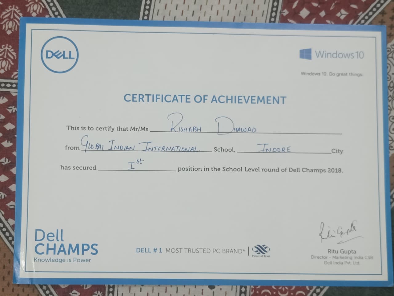 Dell Champs School Topper 2018